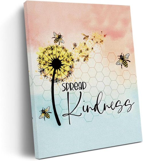 Henhesaha Cute Bee Decor - Inspirational Quotes Canvas Wall Art | Framed Aesthetic Prints for Home & Bedroom (11.4x15 IN)