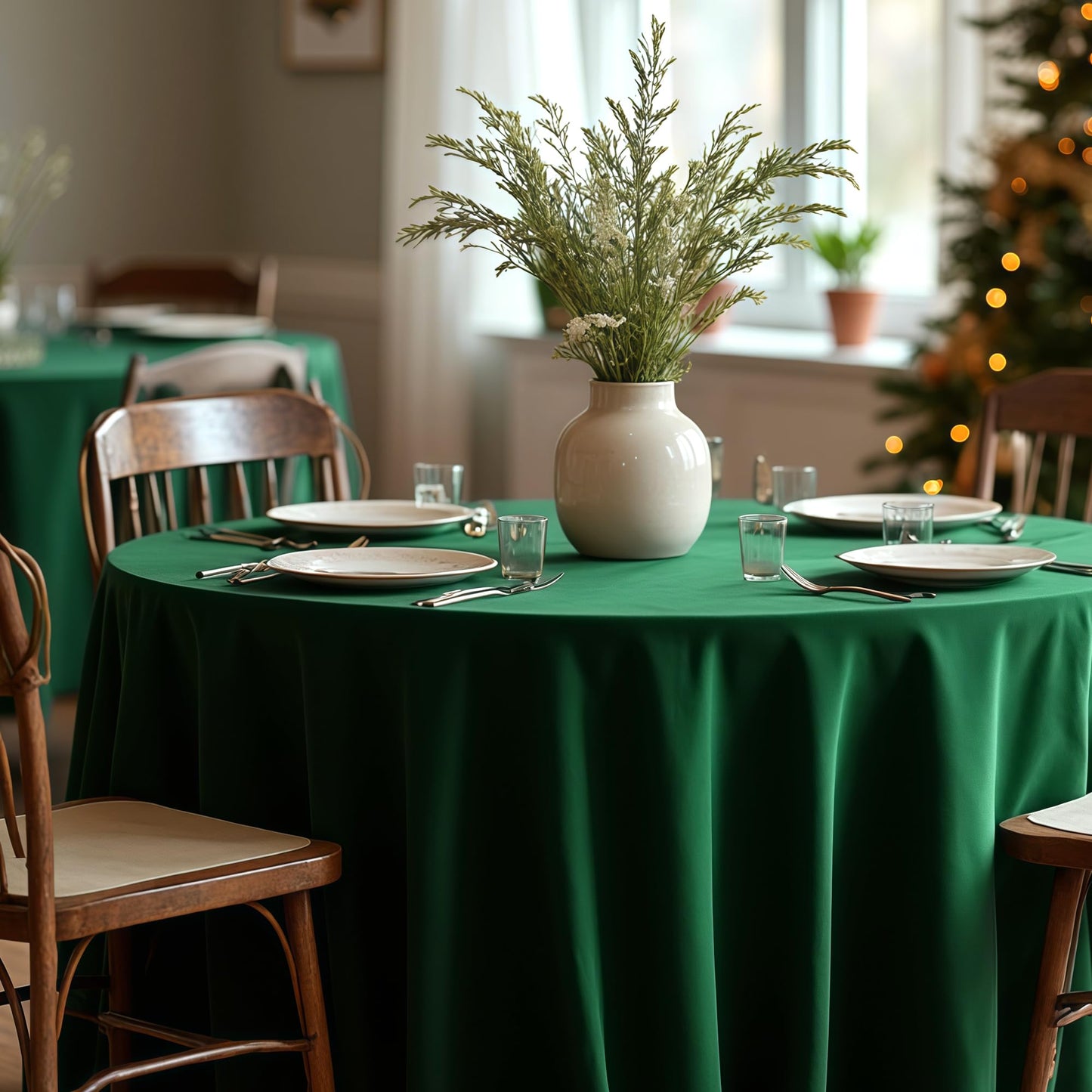 sancua 120 Inch Round Tablecloth, 8 Pack Hunter Green - Circle Polyester Fabric Table Cloth for Chiristmas Party Reception Banquet Birthday, Washable Formal Table Cover (Fit 48-96 Inch Tables)