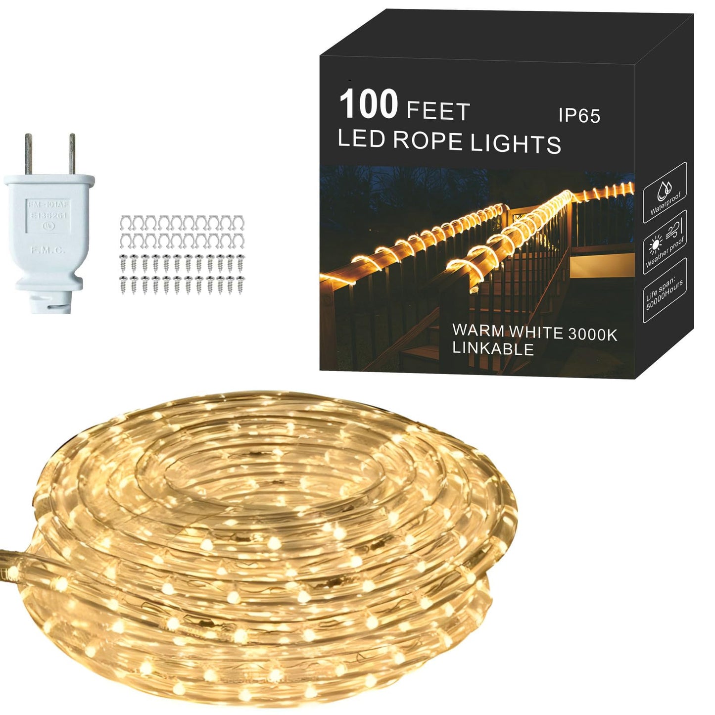 FORT LED Rope Lights Outdoor Waterproof Warm White led Strip Lights, 100 ft led Lights 720 Led Connectable and Flexible Tube Lights UL Plug -Idear for Trees,Pool,Wedding Deck Landscape, Gerden Decor