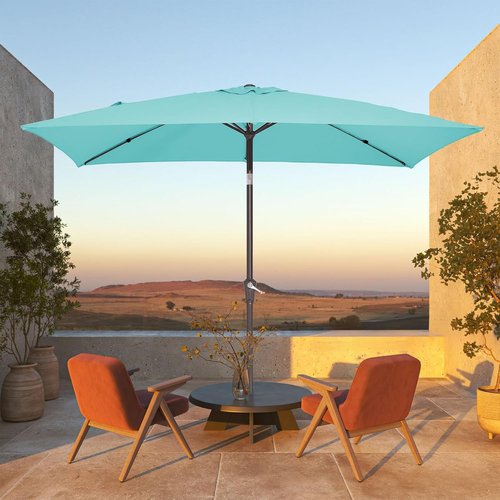 JEAREY Patio Umbrella - 6.5x10 ft Rectangular Outdoor Umbrella with Tilt & Crank | UV Protection, Peacock Blue