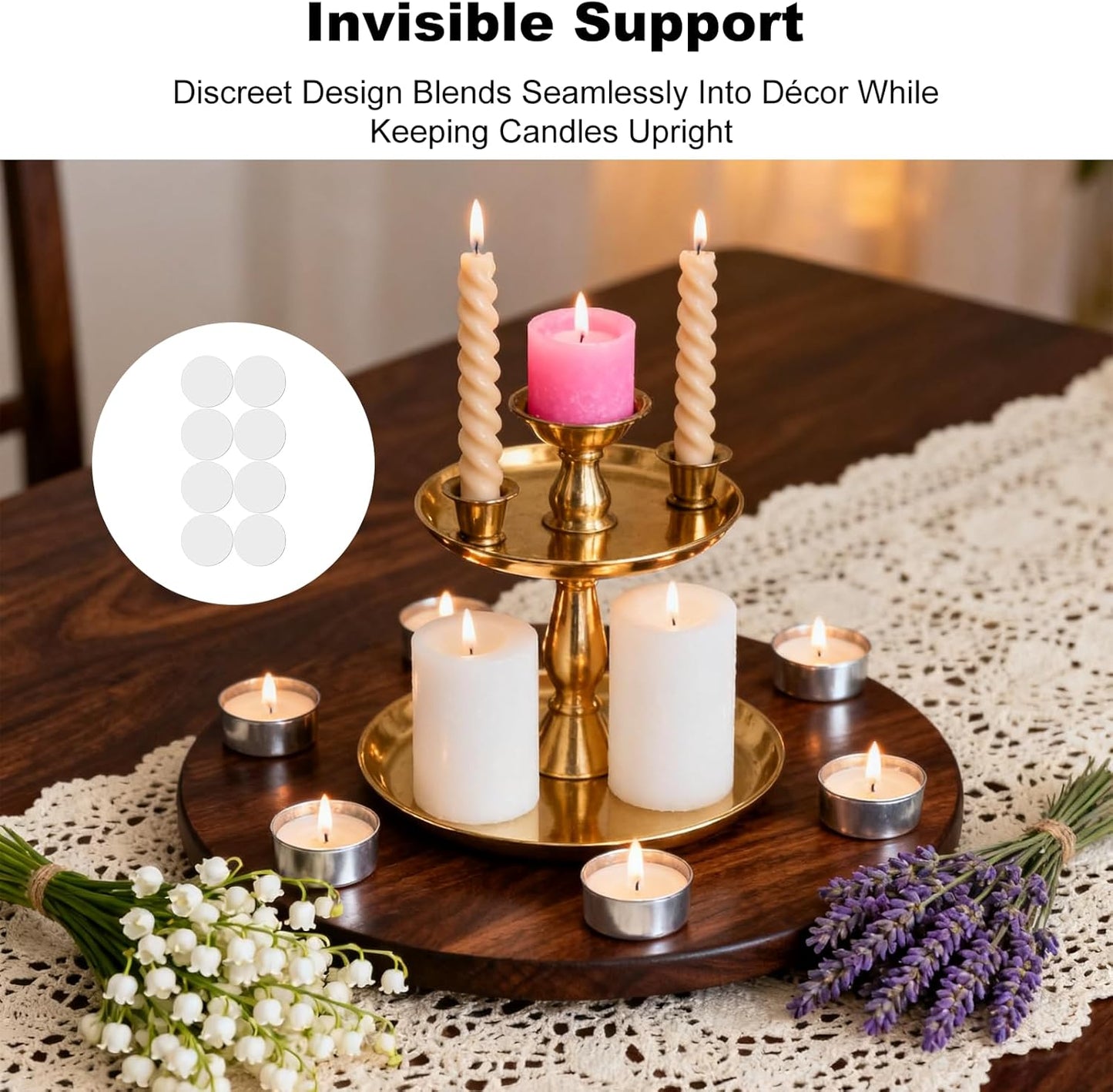 Skiennix Candle Adhesive Grippers - 32Pcs Sticky Dots for Taper Candles | Perfect for Holiday Parties