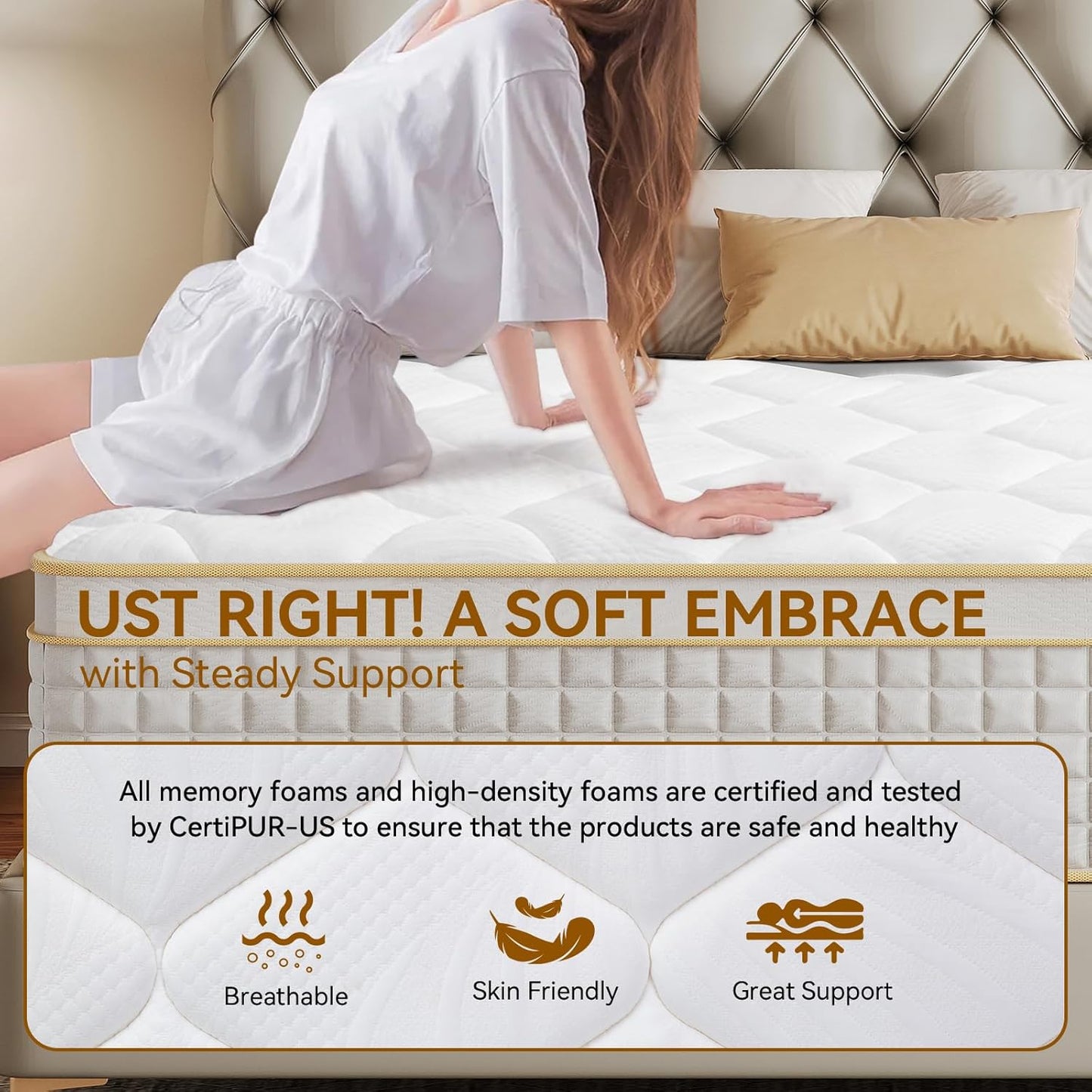 Skiennix Hybrid Mattress - Medium Firm Memory Foam & Pocket Springs - Twin Size, 10 Inch, Black