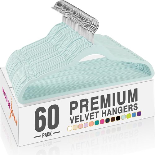 HOUSE DAY Sky Blue Velvet Hangers - 60 Pack Non-Slip Heavy Duty Clothes Hangers | Premium Slim Design