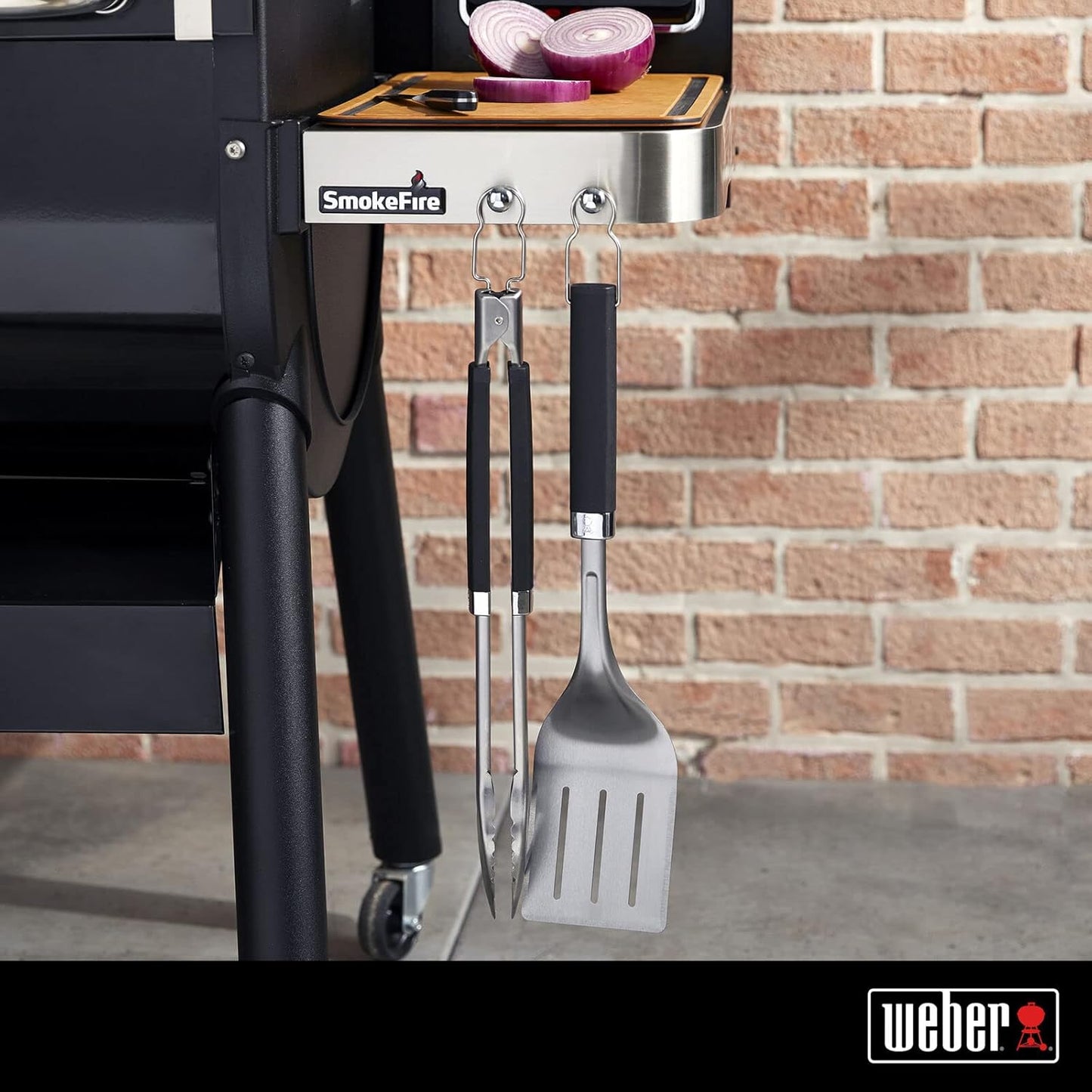 Weber Grilling Tool Set - Stainless Steel Tongs & 3-Sided Spatula with Non-Slip Handles