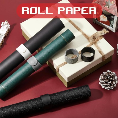 Charniol Wrapping Paper Roll Holder - 12-Piece Silicone Covered Metal Strips | 1 x 9 Inch Stabilizer in Black, White, Gray