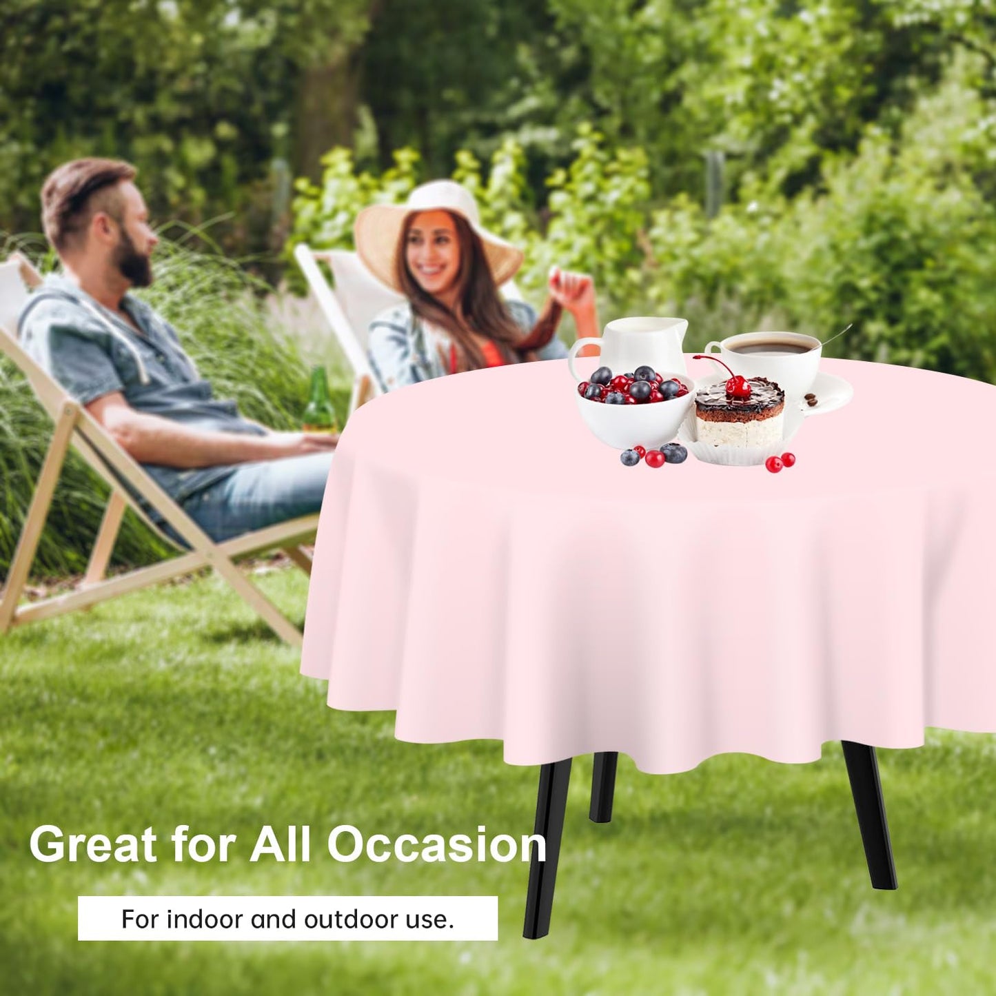 QIKSION Pink Round Tablecloth 2 Pack, 84 Inch Plastic Table Cloth Disposable for Parties