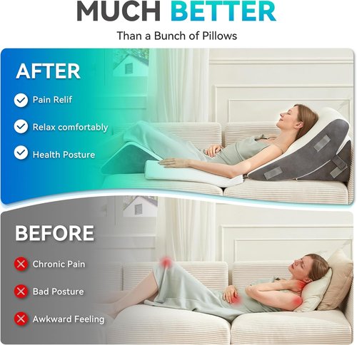 BDEUS Bed Wedge Pillow Set - 4PCS Orthopedic Memory Foam for Back, Neck & Leg Pain Relief | White