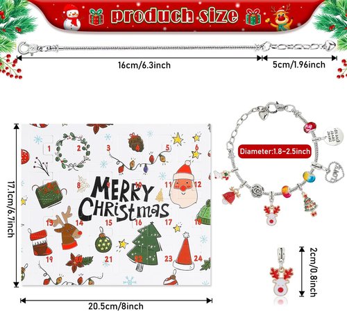 Christmas Vacation Advent Calendar - 24-Day Countdown with 2 DIY Charm Bracelets for Kids & Adults