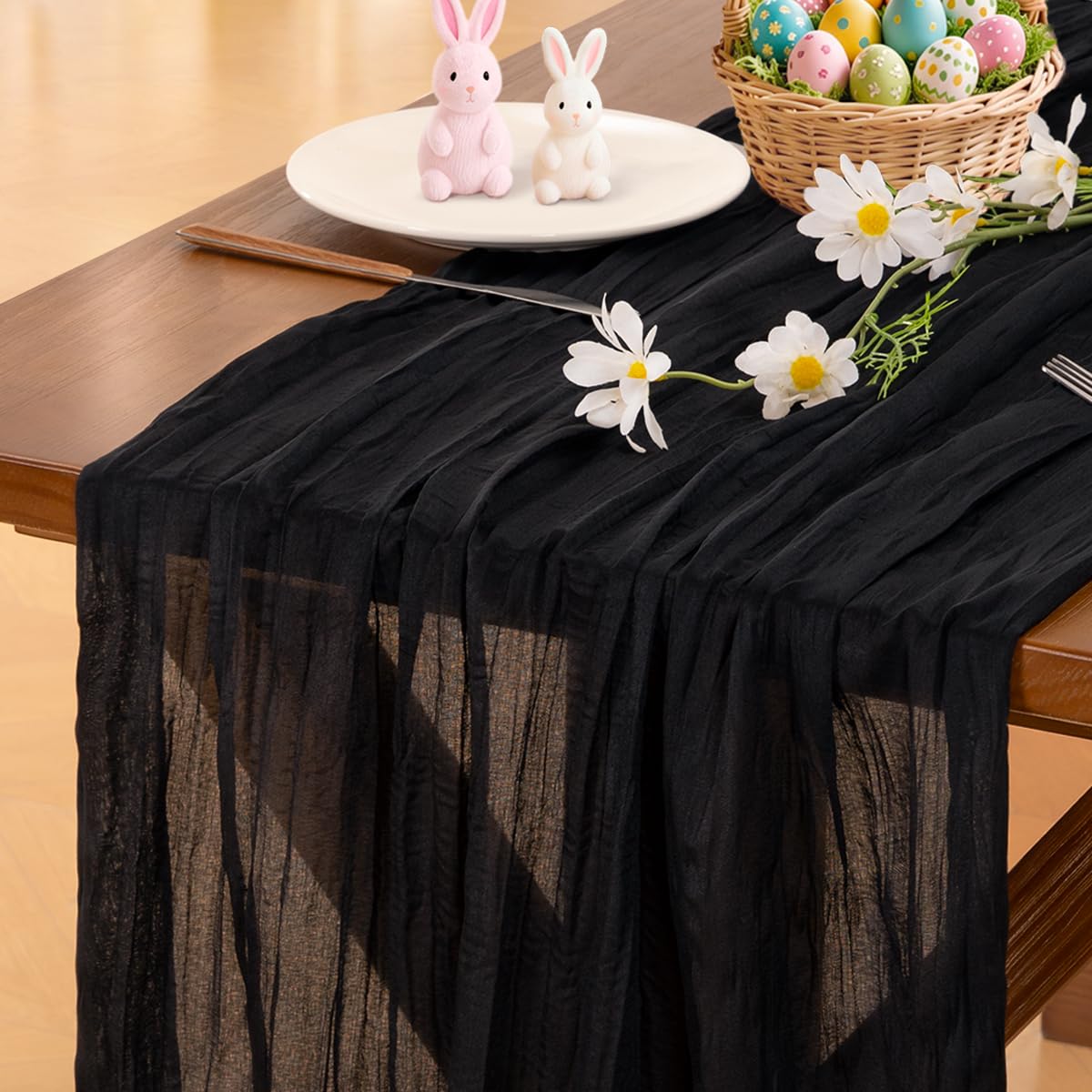 Socomi Black Table Runner Boho Rustic Gauze Summer 120 inch 10FT Cheese Cloth Sheer Runner for Wedding Party Baby Shower Birthday Home Decor Holiday Decorations