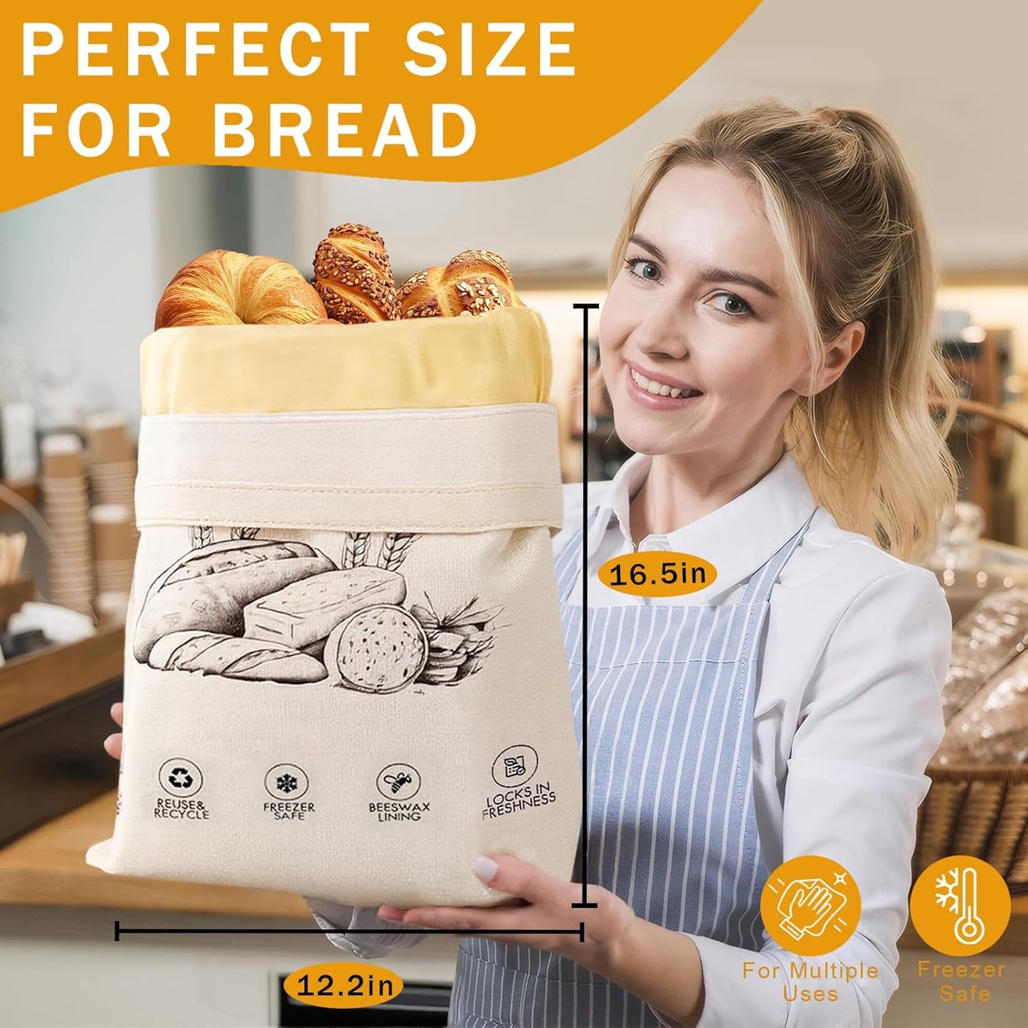 Skiennix Reusable Beeswax Bread Bags - Keep Sourdough & Homemade Bread Fresh Longer | 2-Pack (Amber Wheat)