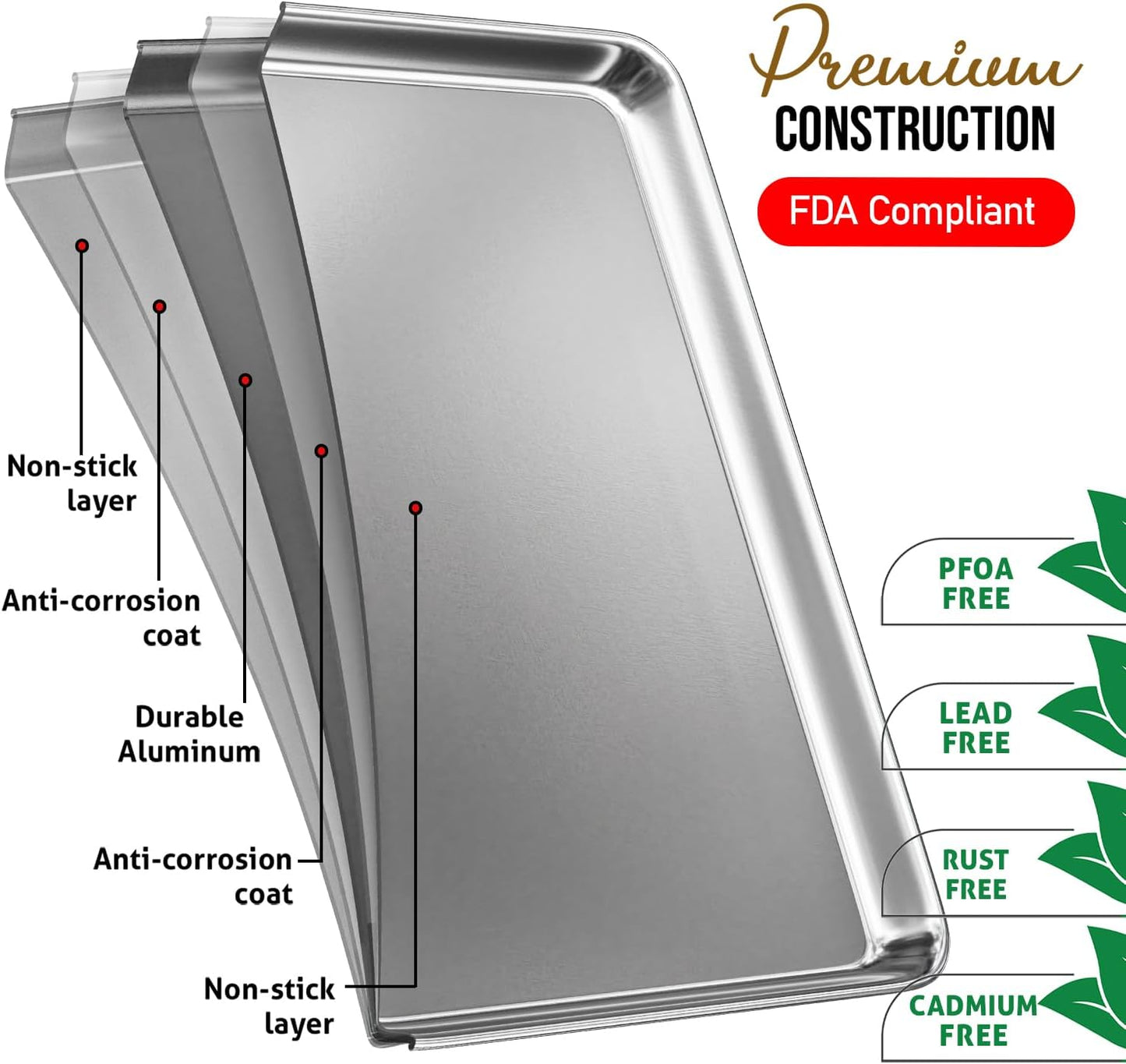 JoyTable Aluminum Baking Sheet Set - 2 Pack Large Non-Stick Cookie Sheets | 21 x 15 Inch Warp Resistant Pans