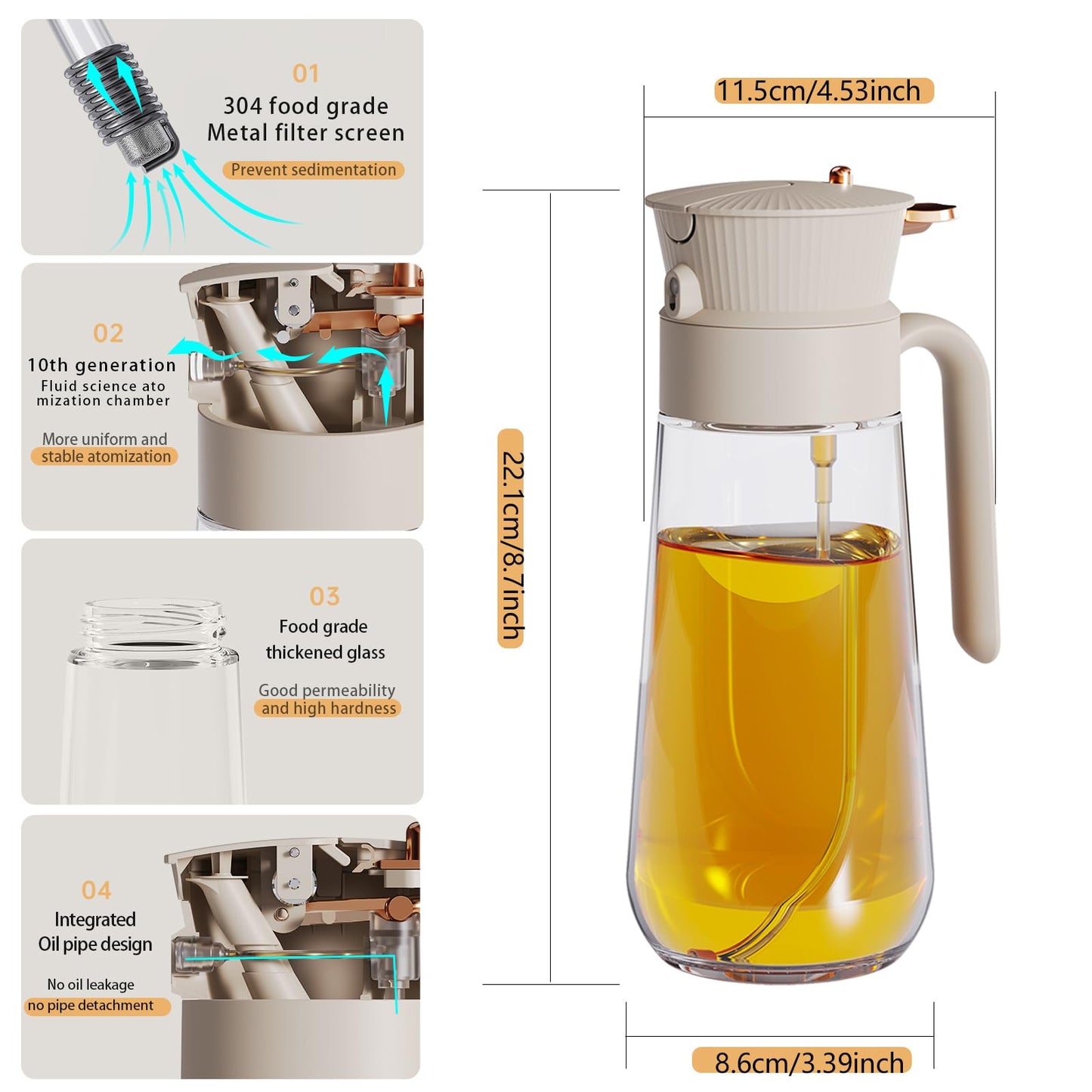 2026 New 19.6oz/580ml Olive Oil Sprayer for Cooking, Leak Glass Olive Oil Dispenser Bottle, 2 in 1 Oil Dispenser and Oil Sprayer, Switch Between Mist & Precision Pour for Air Fryer, BBQ, Salad,Baking