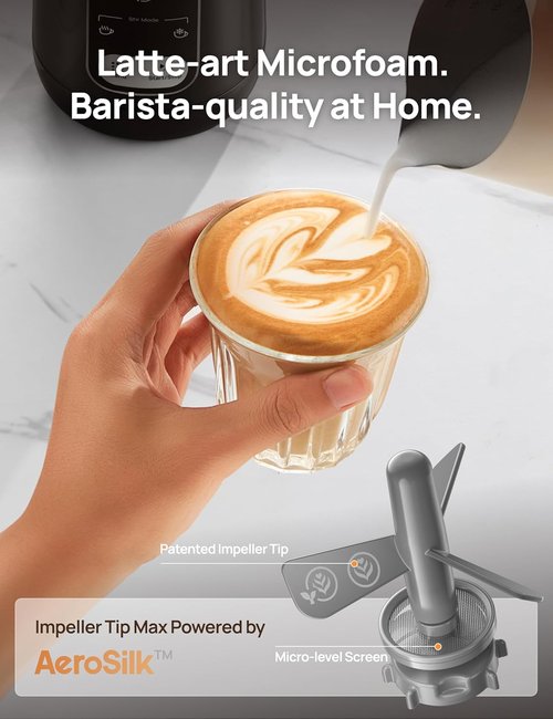 DREO Electric Milk Frother - 8-in-1 Stainless Steel for Latte Art & Microfoam | 9oz/270ml, Easy Clean