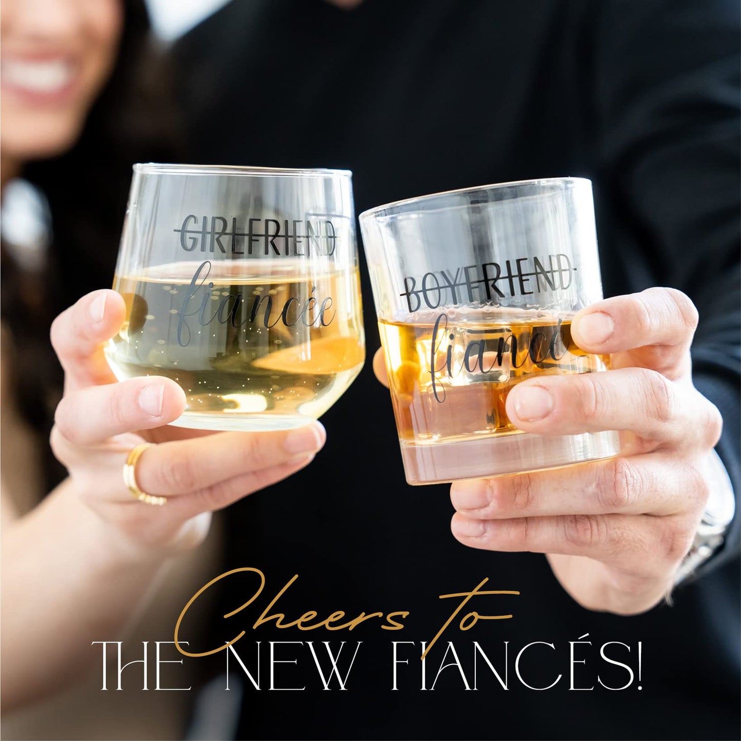 Newlywoo Engagement Gifts for Couples — Engagement Gifts for Newly Engaged Couples, Unique Fiance Gifts for Him or Her! Whiskey Wine Glasses with Diamond Wine Stopper