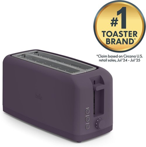 Bella 4-Slice Slim Toaster - 10” Long Slot with 6 Shade Settings, Reheat & Cancel Buttons | Plum Color