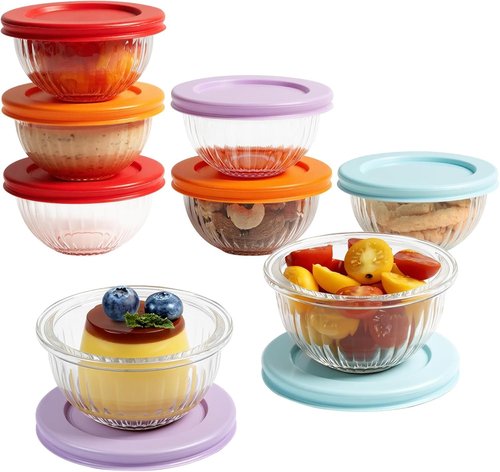 Freshmage Small Glass Bowls - 8 Pack Meal Prep Containers with Lids | Stackable & Microwave Safe, 6.25 Oz
