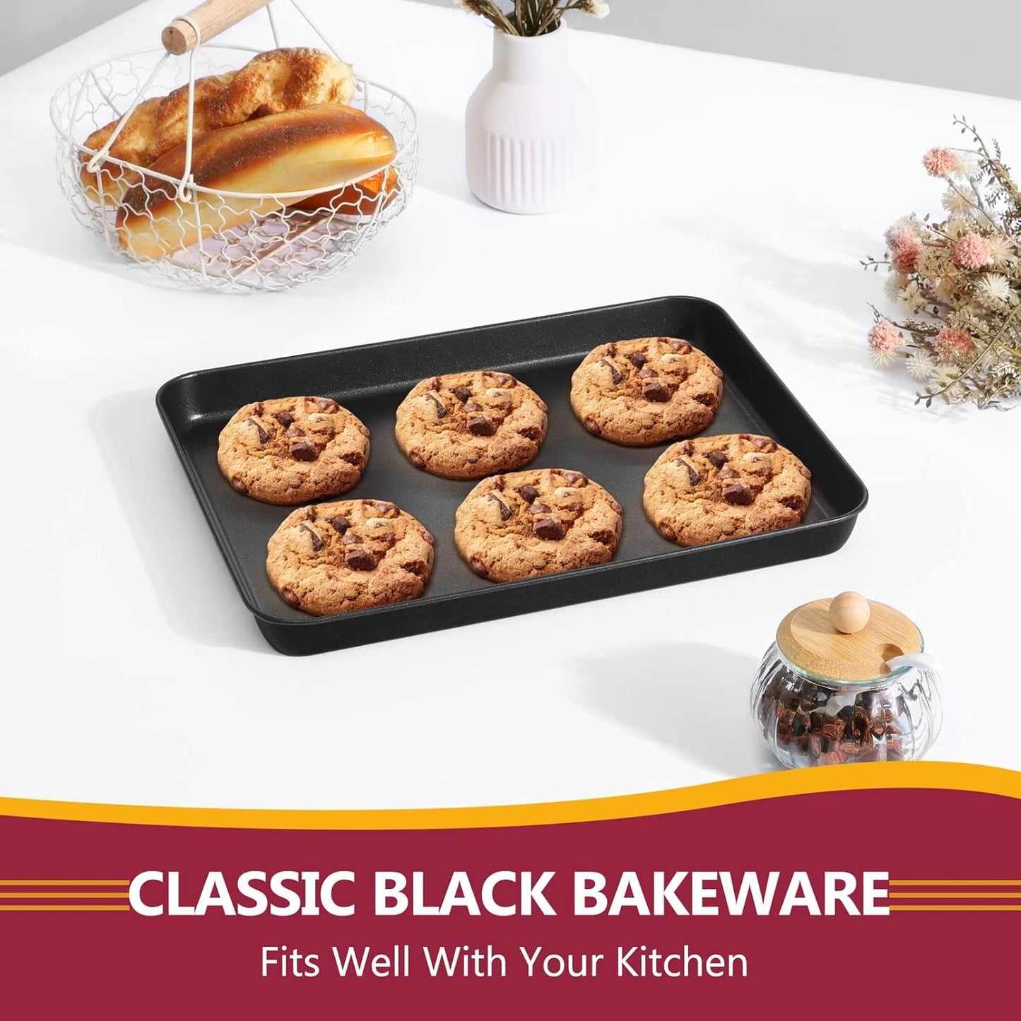 P&P CHEF 10.5 Inch Non-Stick Baking Cookie Sheet Pan - Durable Carbon Steel Oven Tray for Easy Cooking & Cleaning