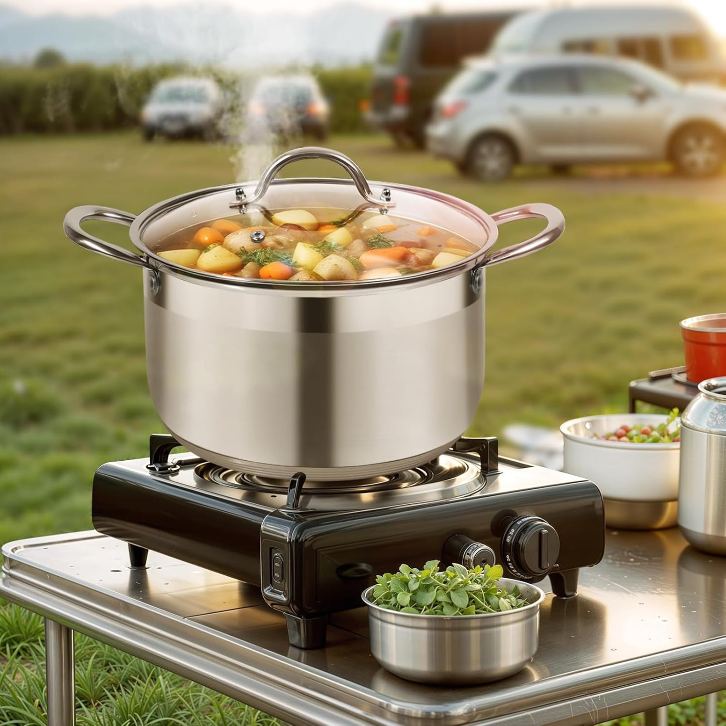 Kirecoo Stainless Steel Stock Pot - 12 Quart Heavy-Duty Nonstick Cooking Pot with Visible Lid | Ideal for Pasta, Soup, and Canning