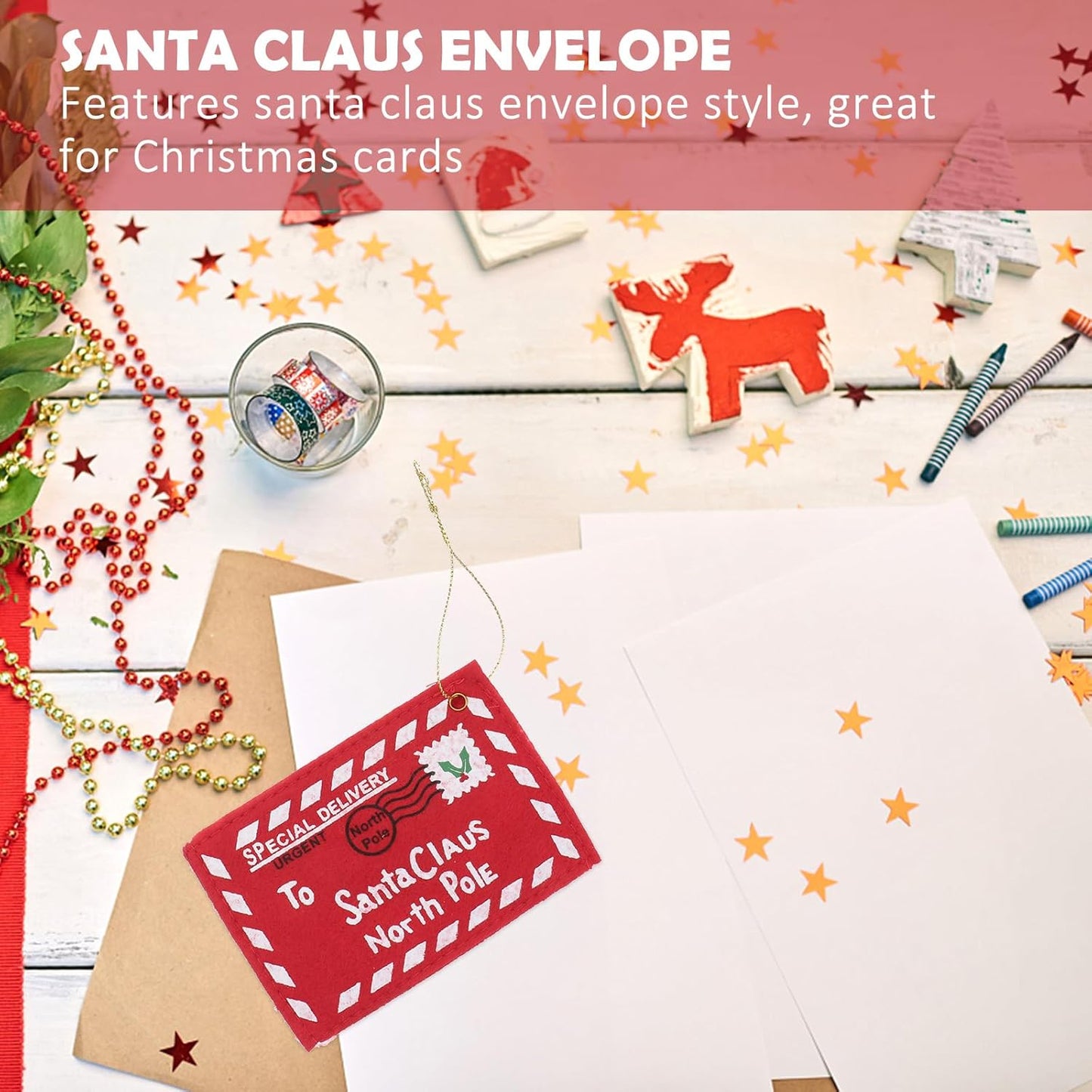 Santa Claus Letter Envelopes - 10pcs Christmas Candy Bags & Tree Ornaments (Red)
