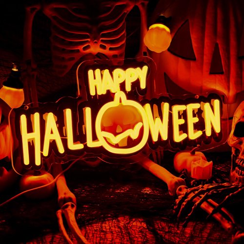 Halloween Bat Neon Sign, Black Orange Bat Neon Light Up Sign with UV Print for Halloween Party Decoration, USB Powered Neon Halloween Bat Led Sign for Wall Decor Trick or Treat Spooky Night Backdrop