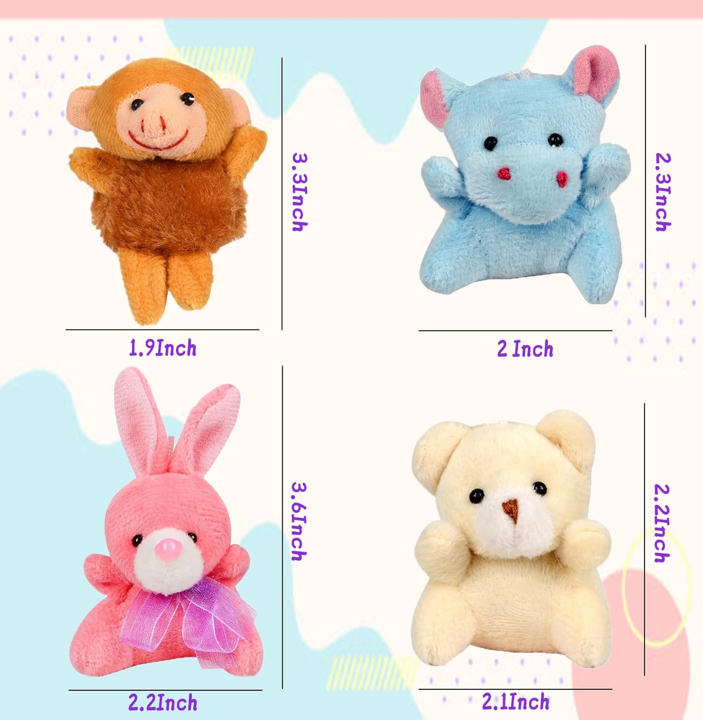 LMAZEPMQ Mini Plush Animal Toy Set,Cute Animals Keychain Decoration for Kids,Goodie Bag Fillers, Basket Stuffers, School Prizes, Valentine's Day Party Supplies (60pcs)