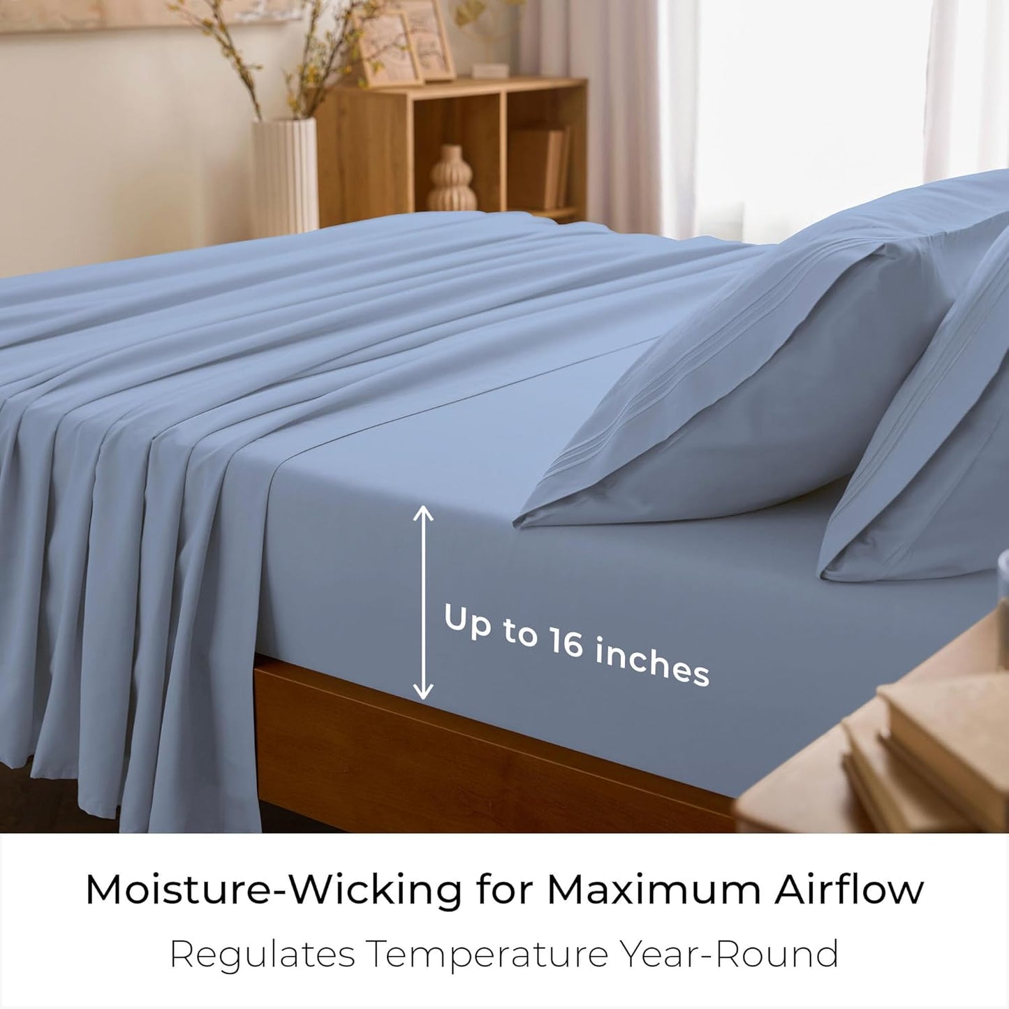 Mellanni Full Sheets Set - 4 PC Hotel Luxury Bedding | Extra Soft, Cooling, Wrinkle Resistant (Sky Blue)