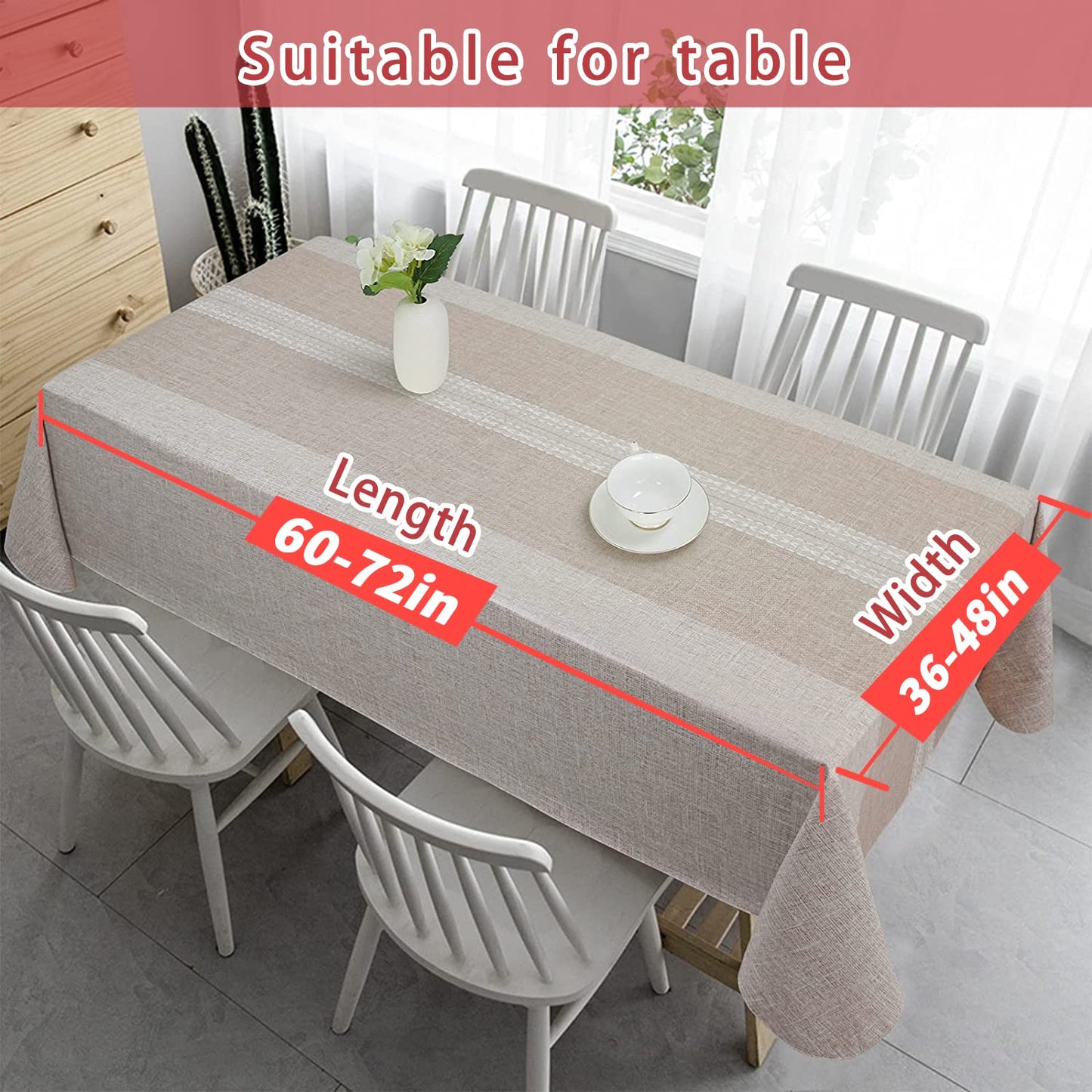 Vonabem 100% Waterproof Rectangle PVC Tablecloths, Vinyl Tablecloth with Flannel Backing, Wipeable Plastic Table Cover for Dinning, Picnic, Indoor and Outdoor(Brown,60"x84")