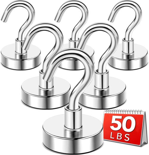 DIYMAG Magnetic Hooks - 50lbs Heavy Duty N52 Rare Earth Magnets for Home & Travel | 6 Pack