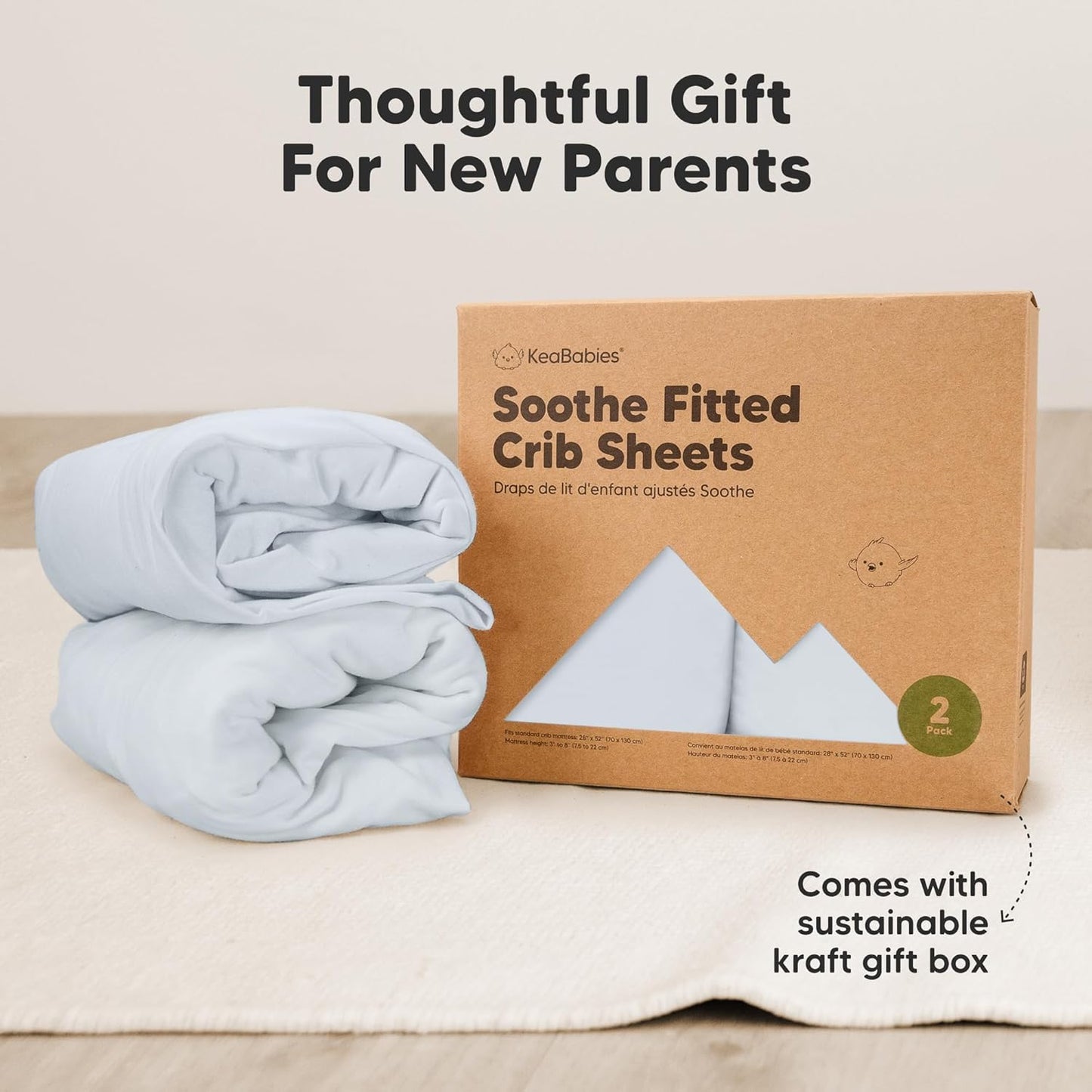 KeaBabies Organic Crib Sheets - 2-Pack Fitted Baby Mattress Covers | Soft, Breathable Jersey Cotton, Neutral Prints (Hazy)