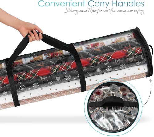 Hearth & Harbor Wrapping Paper Storage Container - Clear Holder for 14 Rolls | Tear-Proof Gift Organizer