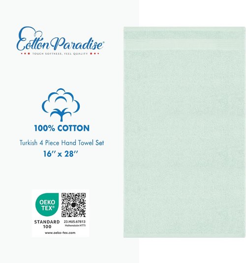 Cotton Paradise Hand Towels - 100% Cotton Turkish 4-Piece Set | Soft, Absorbent Mint Face Towels