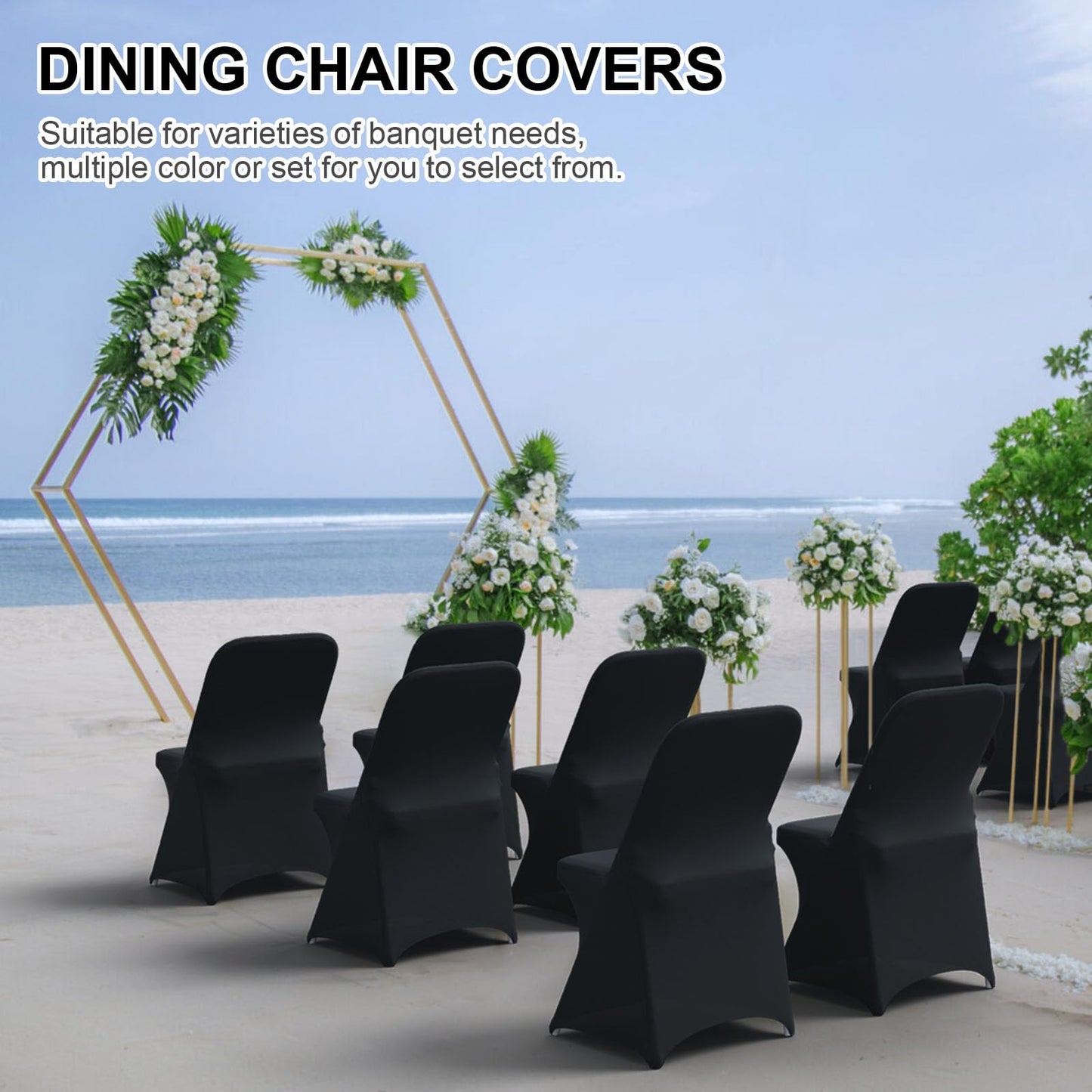 Trlyc Spandex Folding Chair Covers 100 Pcs Universal Fitted Dining Chair Cover Stretchy Slipcovers for Wedding Party Banquet Flat-Front Chairs Covers (White)
