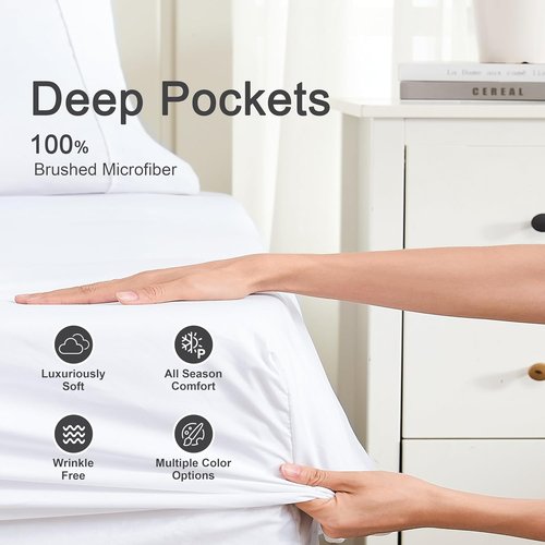 Hotella 100% Microfiber Fitted Sheet - Ultra Soft, 60"x80", 14" Deep Pocket, Machine Washable, White