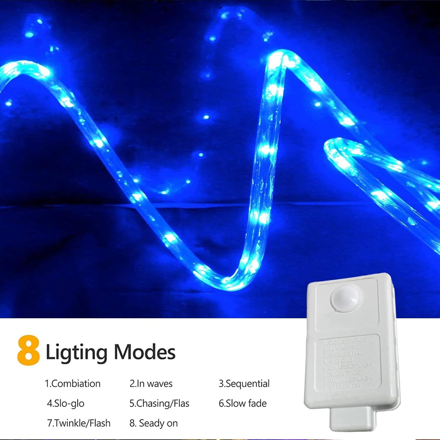 Skiennix 200ft LED Rope Lights - Waterproof Flexible Tube Lighting with 8 Modes | Blue for Outdoor & Indoor Decor
