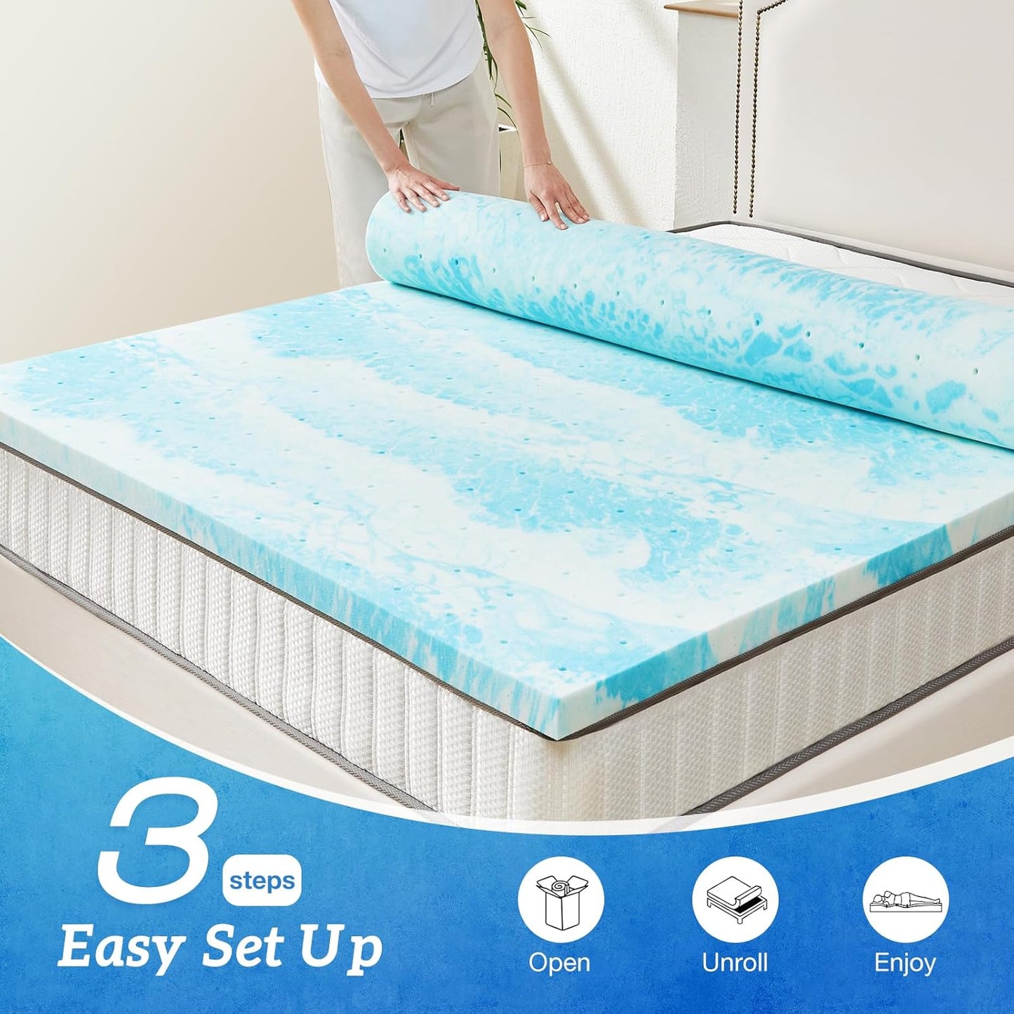 Sweetcrispy Memory Foam Mattress Topper - 2 Inch Thick Gel-Infused Cooling Pad for King Size Bed