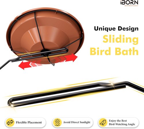 iBorn Bird Bath - Outdoor Deck Mounted 12-Inch BPA-Free Bowl with Adjustable Clamp & 360° Swivel