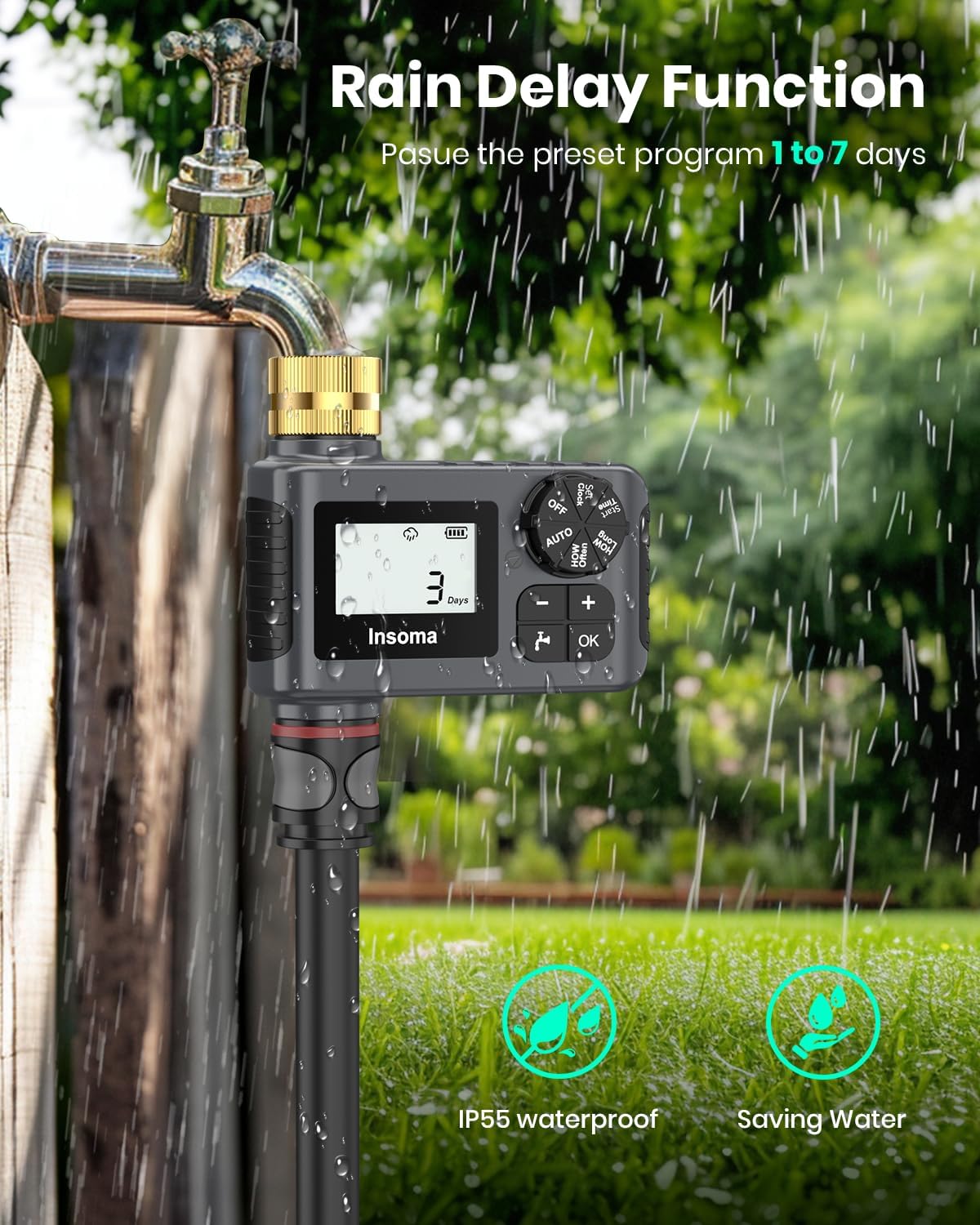Skiennix Water Timer - 2 PCS Brass Inlet Sprinkler Timer with Rain Delay & Automatic Drip Irrigation
