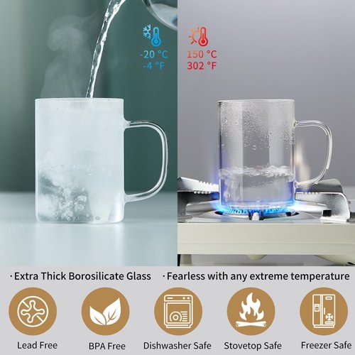 Glass Tea Cup with Infuser and Lid, 400ml Large Borosilicate Teacup, Clear Mug for Loose Leaf Tea, Blooming Tea, Tea Bags - Perfect Christmas or Birthday Gift for Women