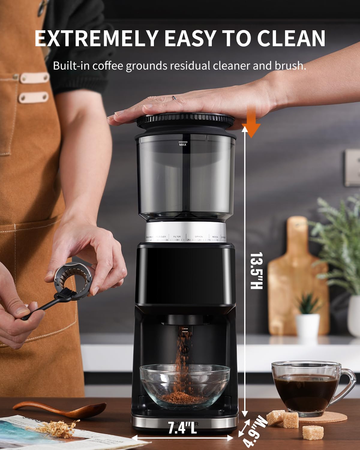 SHARDOR Conical Burr Espresso Coffee Grinder Electric with Precision Timer 2.0, Touchscreen Adjustable Burr Mill with 51 Precise Settings for Home Use, Anti-static, Stainless Steel