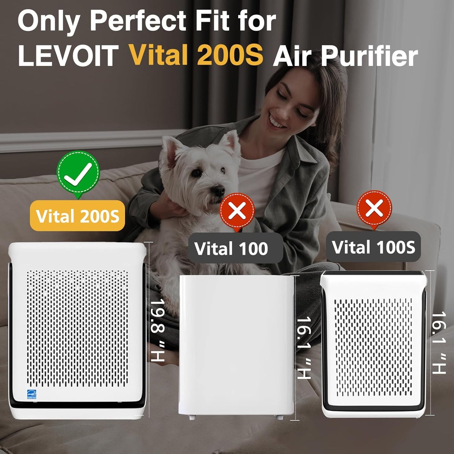 LEVOIT Vital 200S-P Replacement Filter - High-Efficiency Air Purifier Filter for Large Rooms | 2 Pack, White