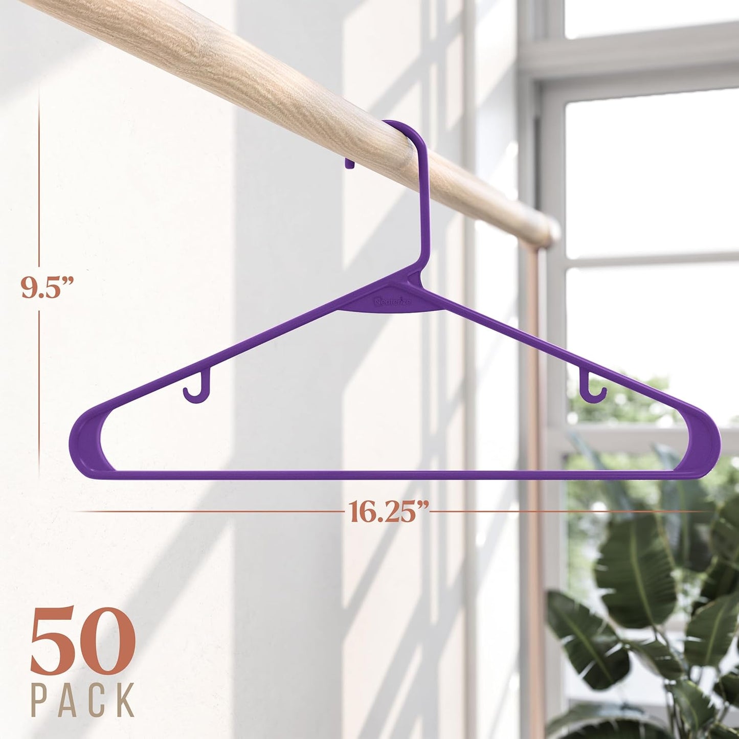 Skiennix Plastic Hangers 50 Pack - Space-Saving Purple Clothes Hangers for Closet Organization