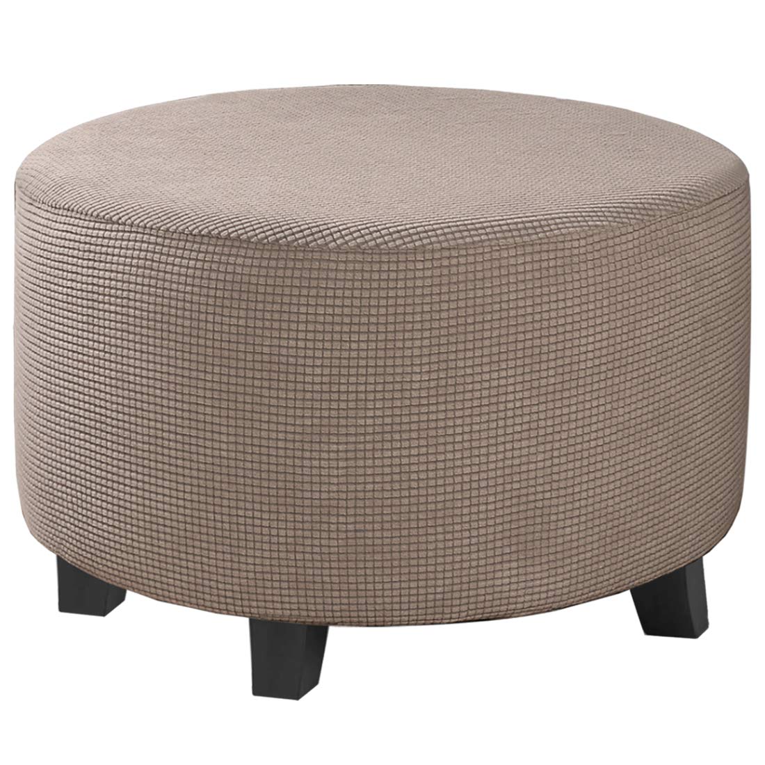 H.VERSAILTEX Ottoman Cover Stretch Ottoman Slipcover Round Ottoman Storage Cover Folding Stool Covers Furniture Protector Cover for Footrest Ottoman Fit Dia 30" - 41", Taupe