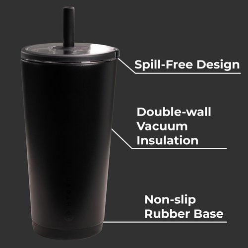HydroJug Everyday Tumbler 20 oz – Ceramic-Lined Insulated Tumbler with Straw and Soft-Touch Lid, Cup Holder Friendly, Double-Wall Vacuum Insulation, Reusable Travel Cup – Black