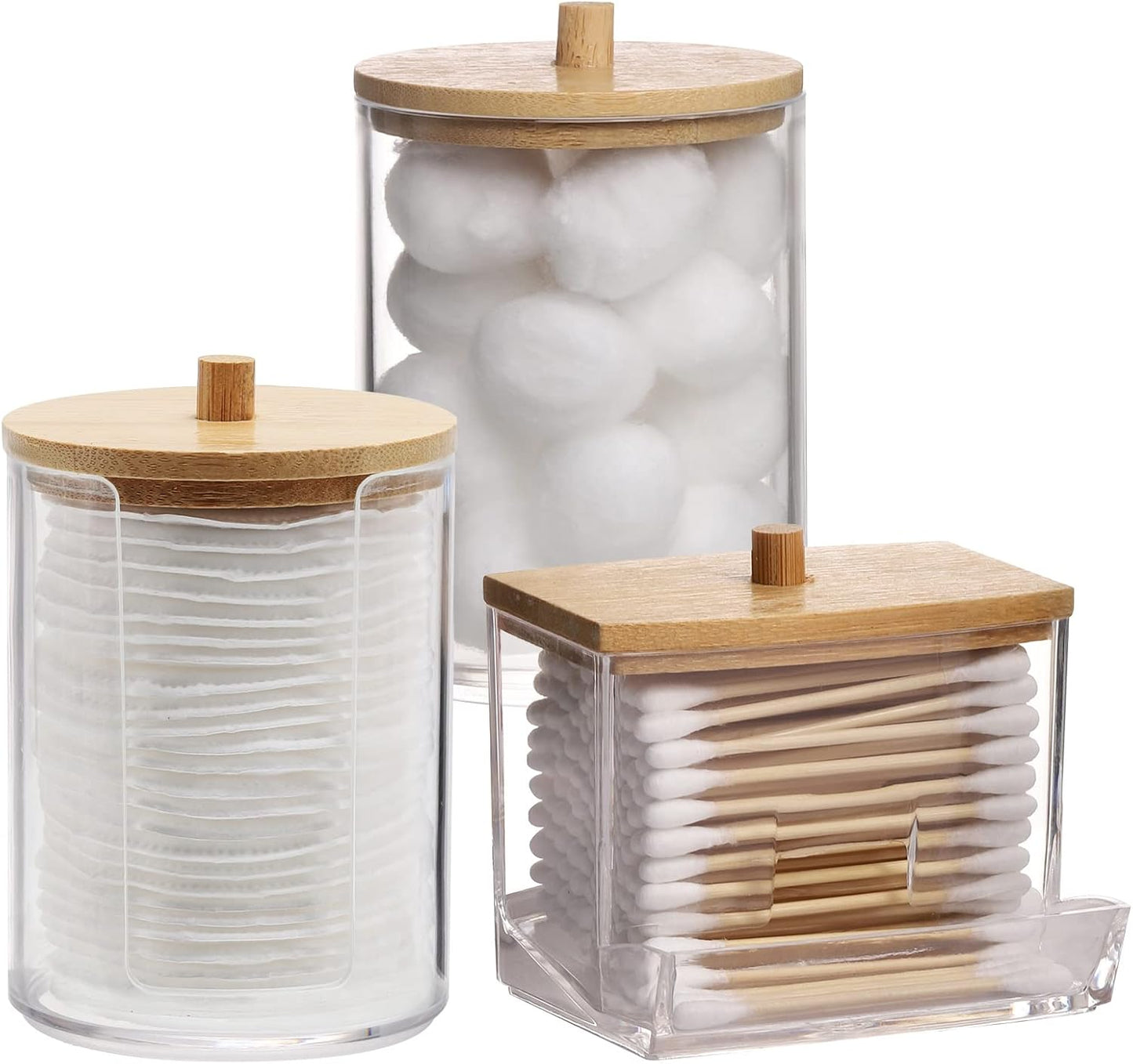 Tbestmax Bathroom Organizer Set | 3-Piece Storage with Bamboo Lids for Cotton Balls & Qtips