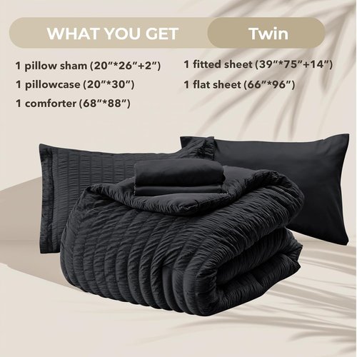 HYMOKEGE Black Twin Comforter Set - 5-Piece All-Season Luxury Bedding in a Bag with Sheets & Pillowcase