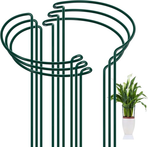 Feed Garden Plant Support Stakes - 6 Pack Metal Peony Cages | 10" Wide x 16" High Green Rings for Tomatoes & Hydrangeas
