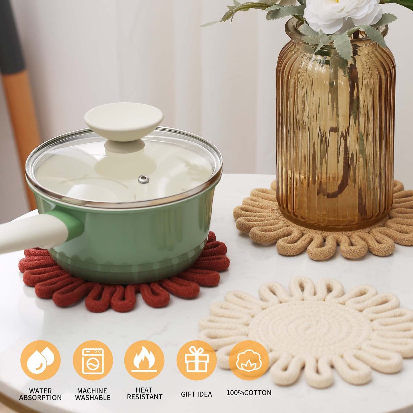 Kanmoon Trivets for Hot Dishes,Potholders for Kitchen,Hot Pads Hot Mats or Trivets for Hot Pots and Pans,Table Decorations,Set of 3, 100% Cotton,7.5"(Lace)