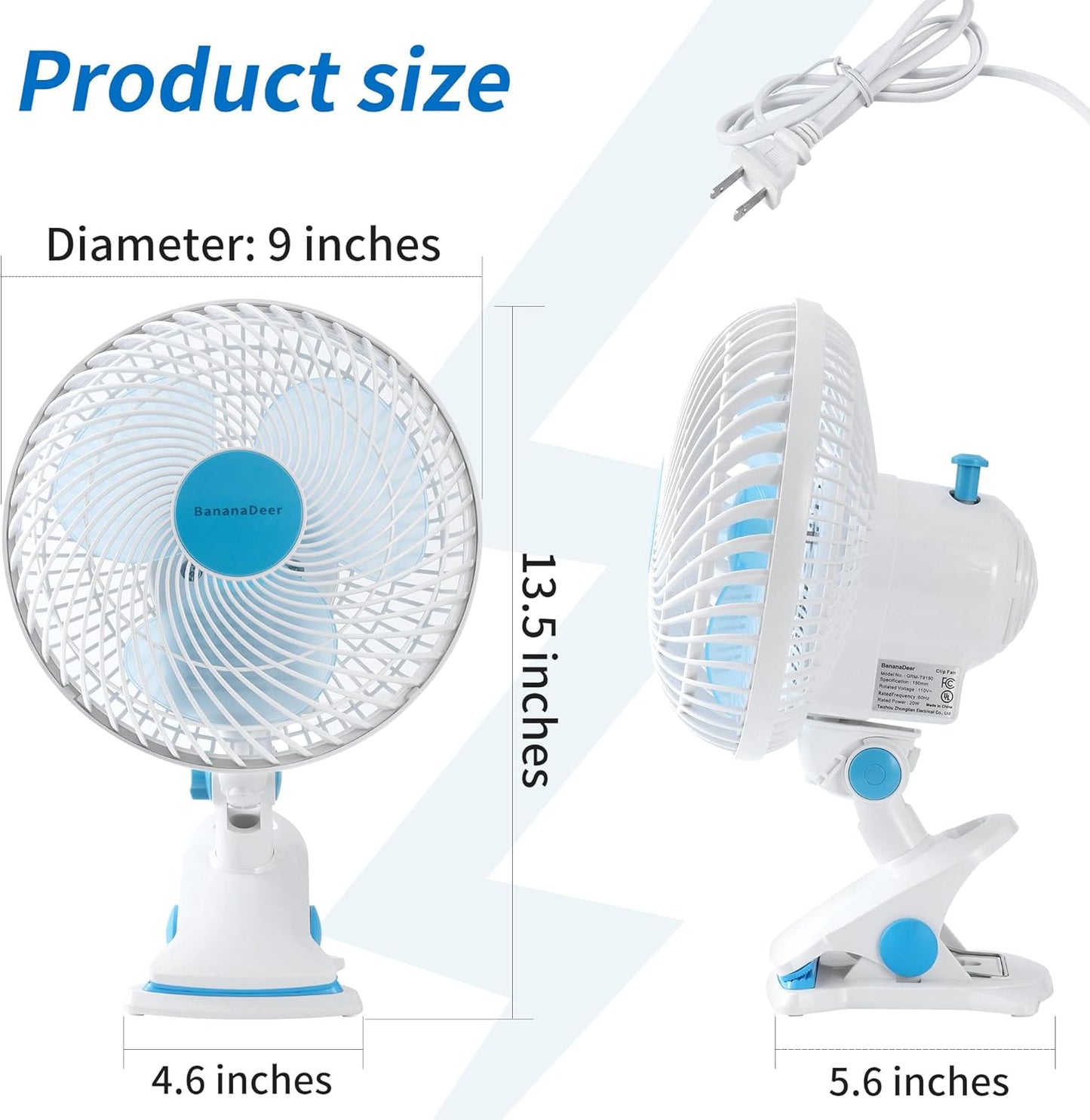 Skiennix 9-Inch Oscillating Clip-On Fan - Remote Control, Adjustable Tilt, 3 Speeds | Perfect for Home & Office