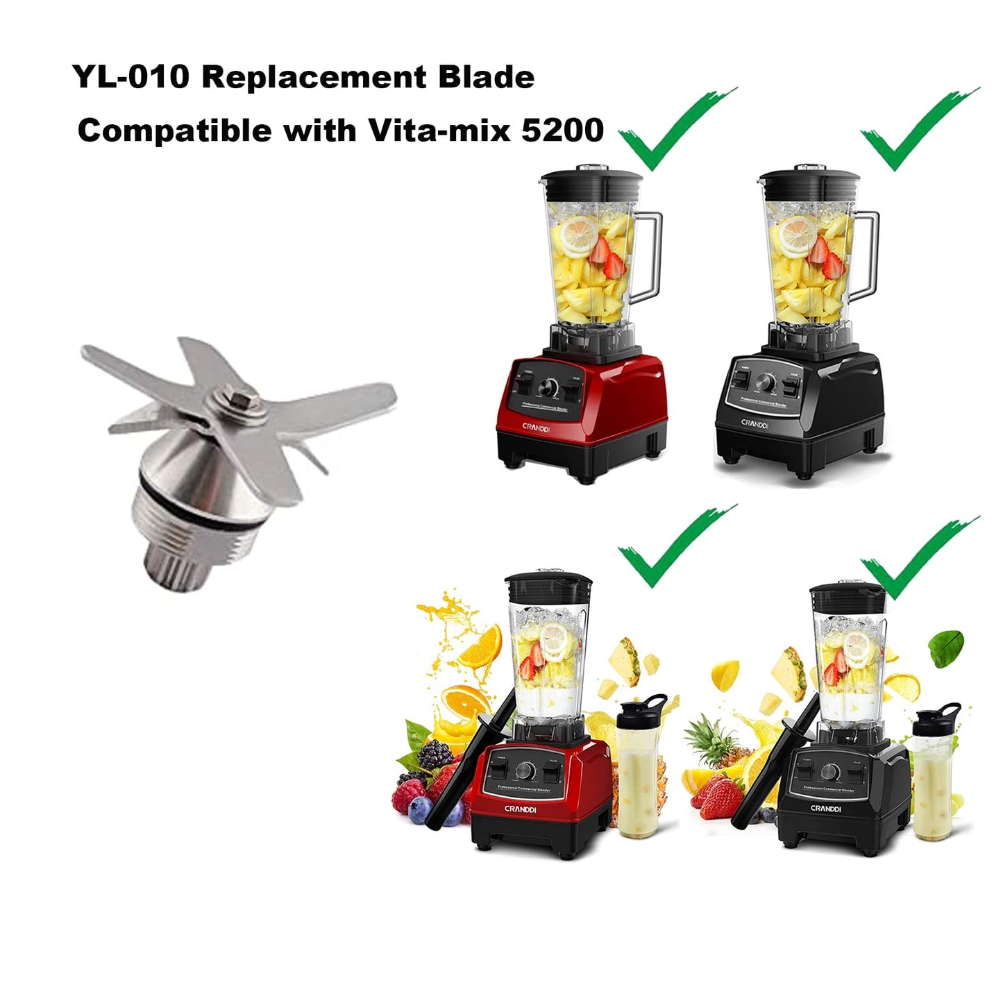 CRANDDI Spare Blade for YL-010, 011, Compatible with Vitamix Blender 5200, 6 leafs Stainless Steel Replacement Blade Set (010 Blade)