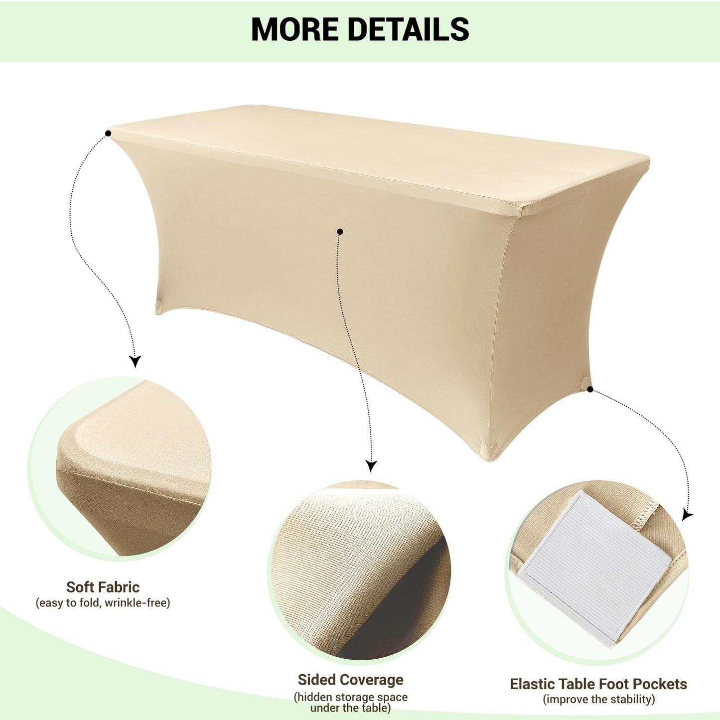 Obstal 8ft Stretch Spandex Table Cover for Standard Folding Tables - Universal Rectangular Fitted Tablecloth Protector for Party （Champagne, 96 Length x 30 Width x 30 Height Inches）